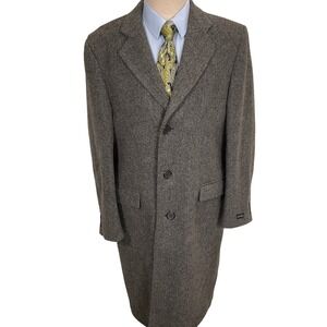 Vintage Teller Overcoat Mens 42 Charcoal Gray Herringbone Dress Long Winter Wool